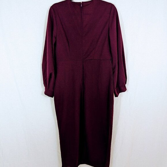 Plum Purple Faux Wrap Holiday Stretch Dress Size 0X - Picture 2 of 5